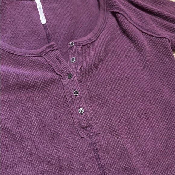 Free People Purple Long Sleeve Henley Top with Gray Accents - Picture 4 of 8